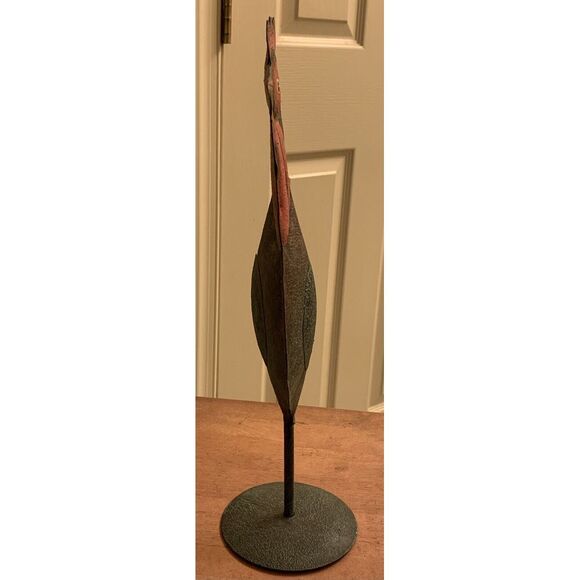 Rooster Metal Decor Puffed Pedestal Painted Green Yard 14" Barn Yard - Picture 4 of 6